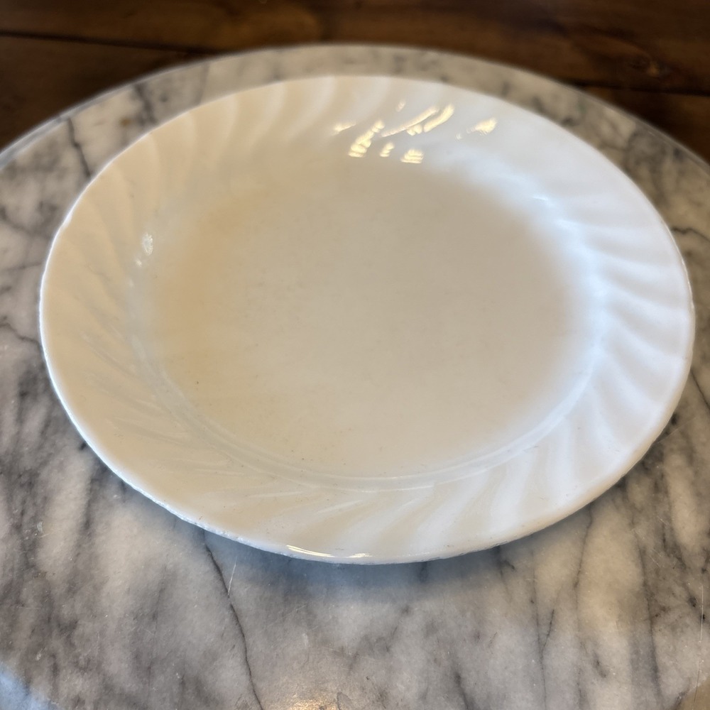 VTG 1990s Corelle Enhancements 7" Bread and Butter Plate Solid White Swirl Edge